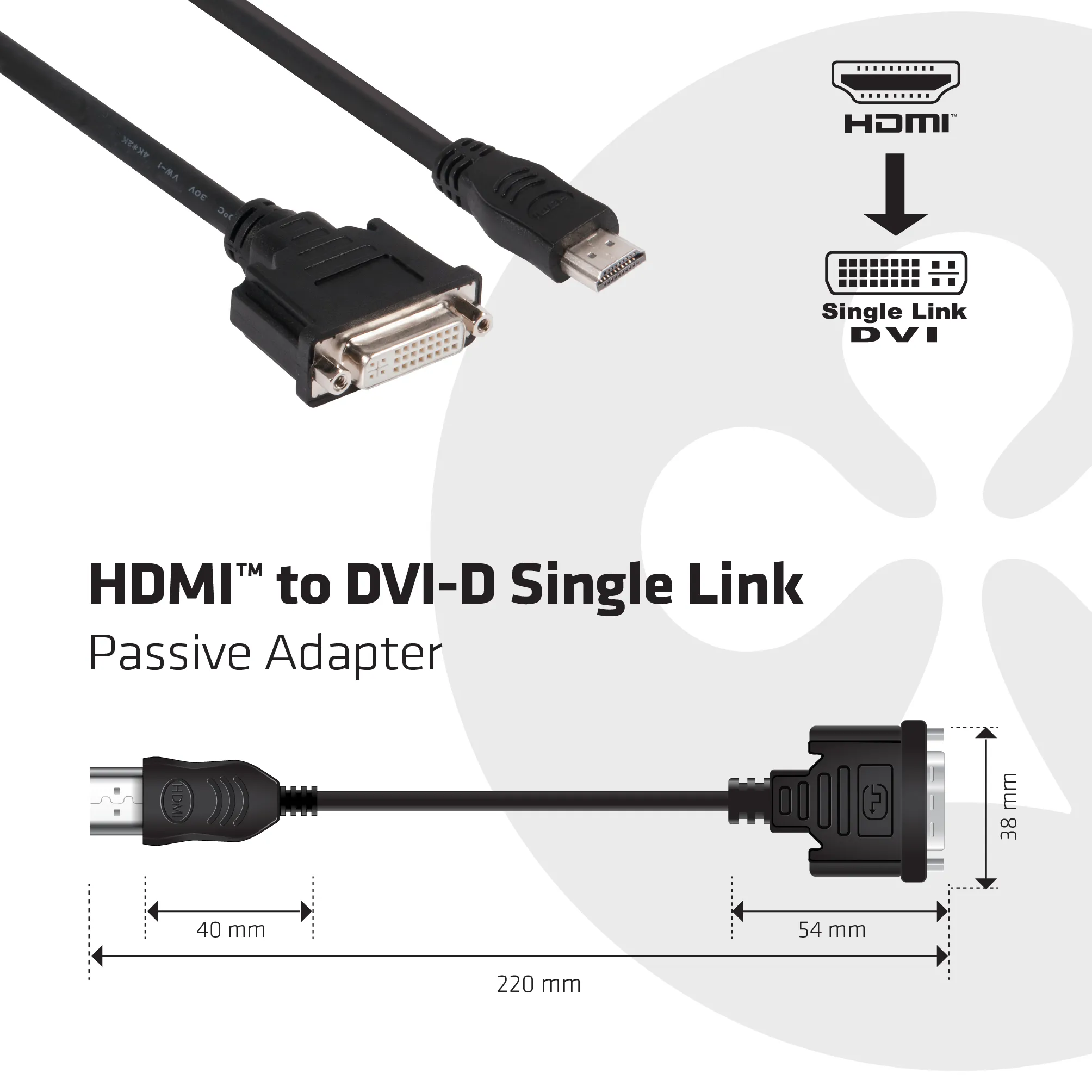 Club 3D  HDMI &ndash; DVI - adapter, Svart