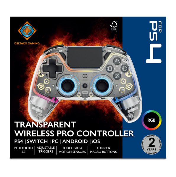 Deltaco Gaming. RGB - gamepad, transparent (PS4/Switch/PC/Android/iOS)
