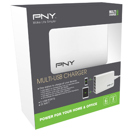 PNY MULTI-USB UK WALL-CHARGER - 5-USB-PORTS 25W IN