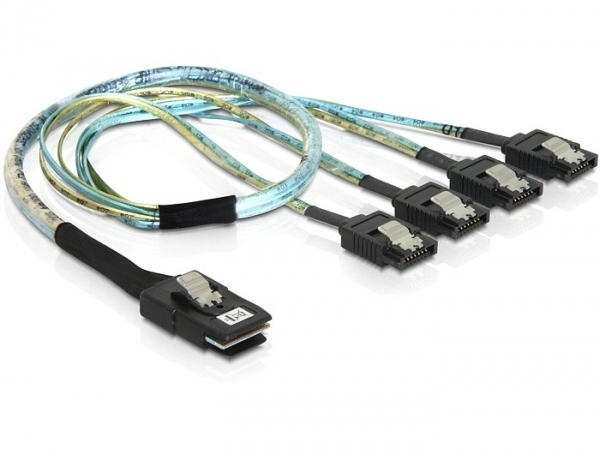 DeLOCK multilane SAS-kabel SFF8087 till 4xSATA 7-pin, rundkabel, 0,5m