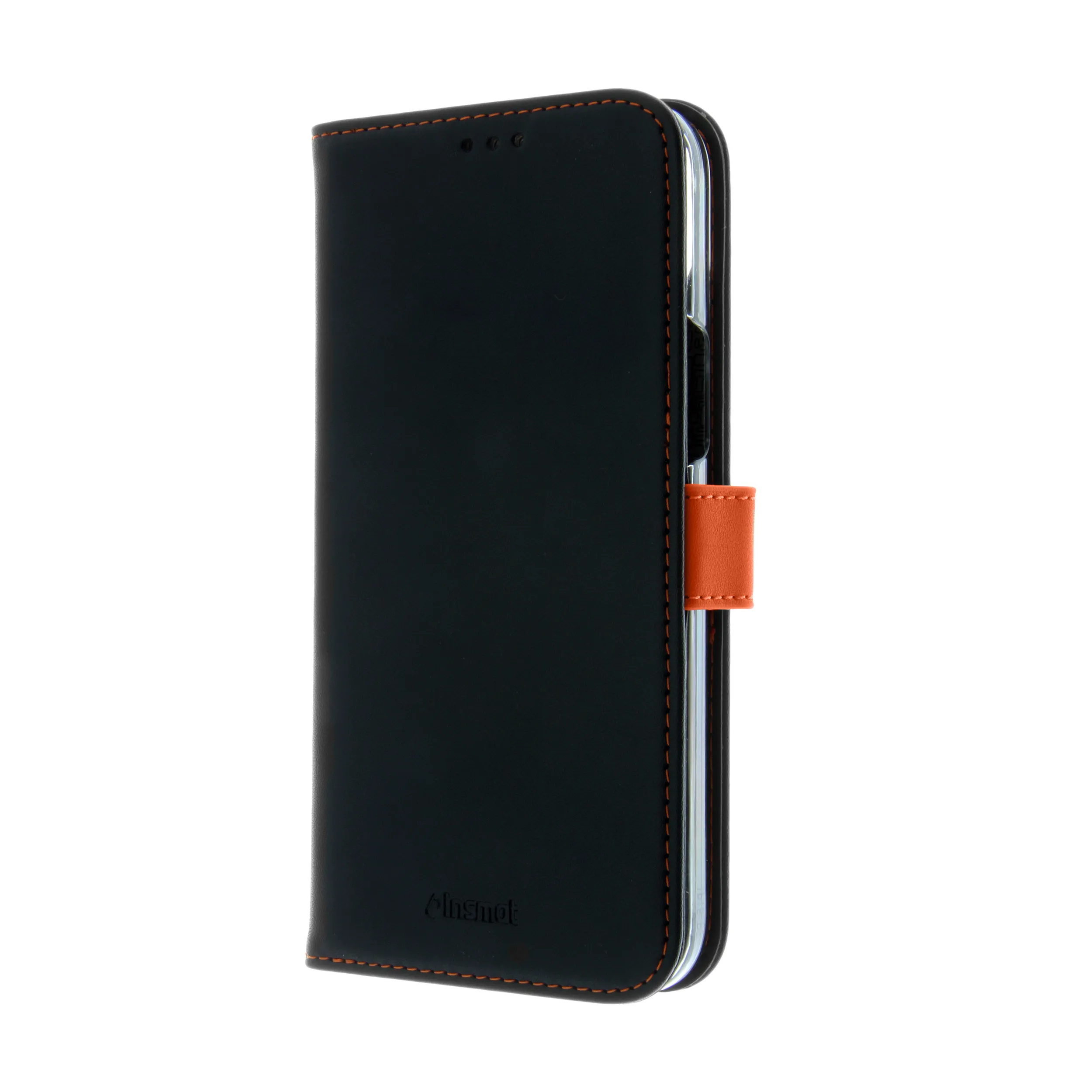 Insmat Flip Case, iPhone 15 Plus - Wallet Case, Black/Orange