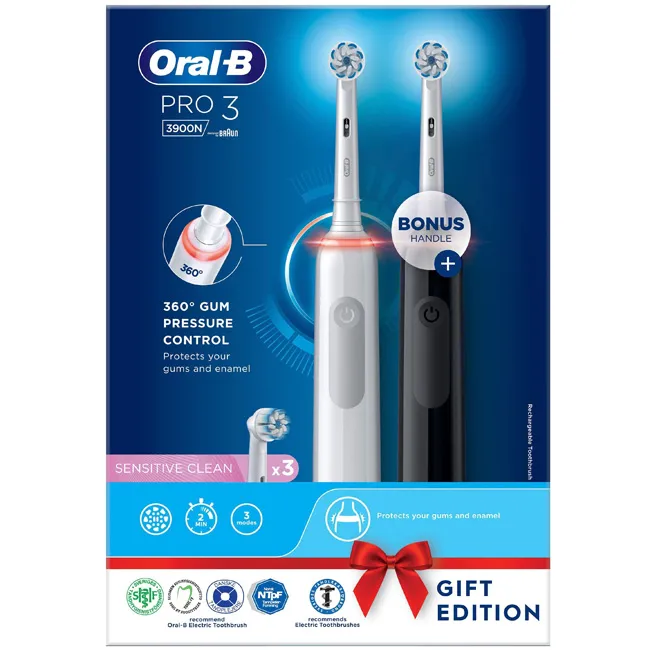 Oral-B Pro3 3900N Duo - electric toothbrush, 2 pcs, white / black