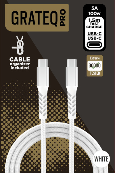 Grateq Pro USB-C - USB-C 100W - kabel, 1.5m, Vit