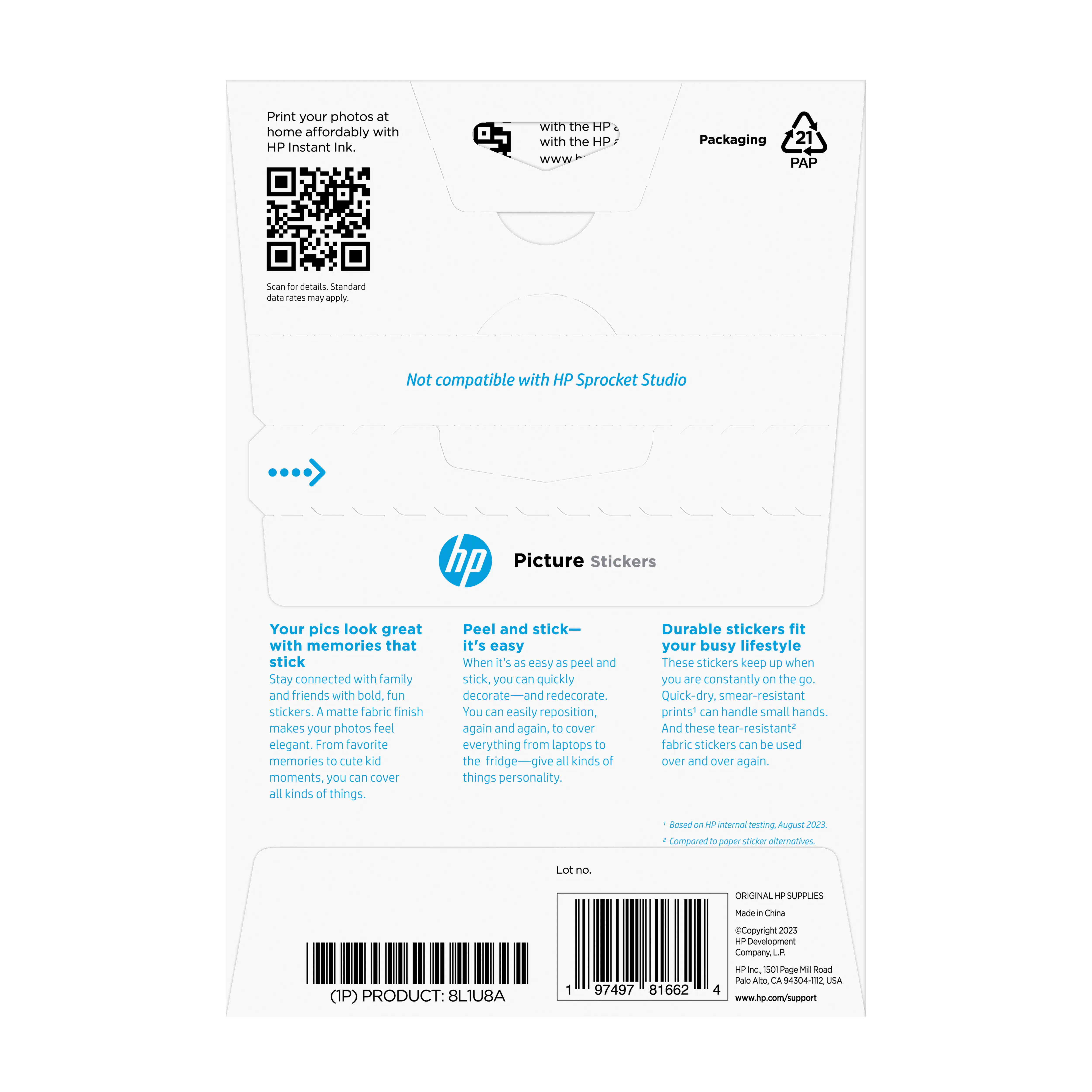 HP Picture Stickers, 10 x 15 cm (101 x 152 mm), 25 sheets