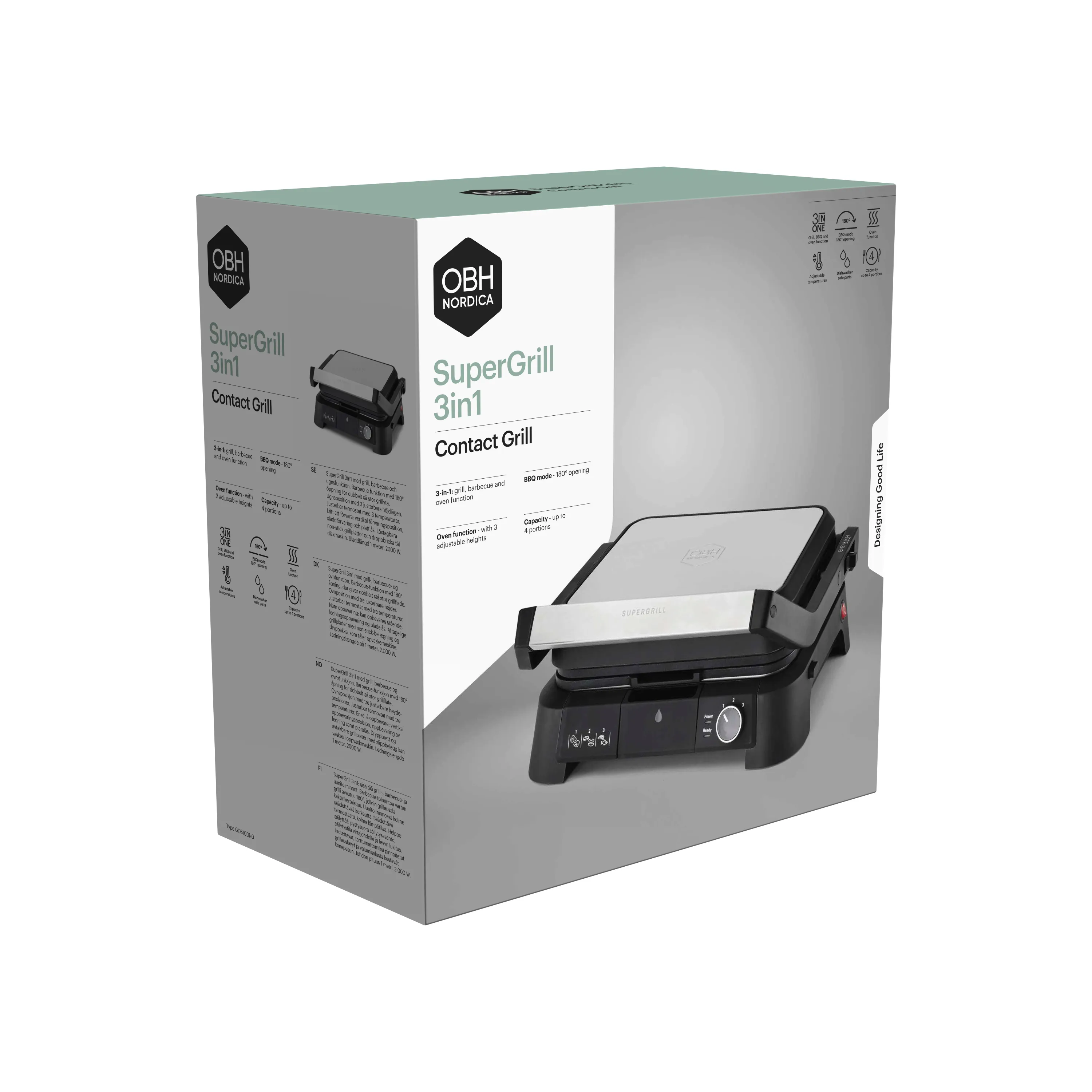OBH Nordica SuperGrill 3-in-1 Tabletop Contact Grill 2000 W Black/Silver GO510DN0