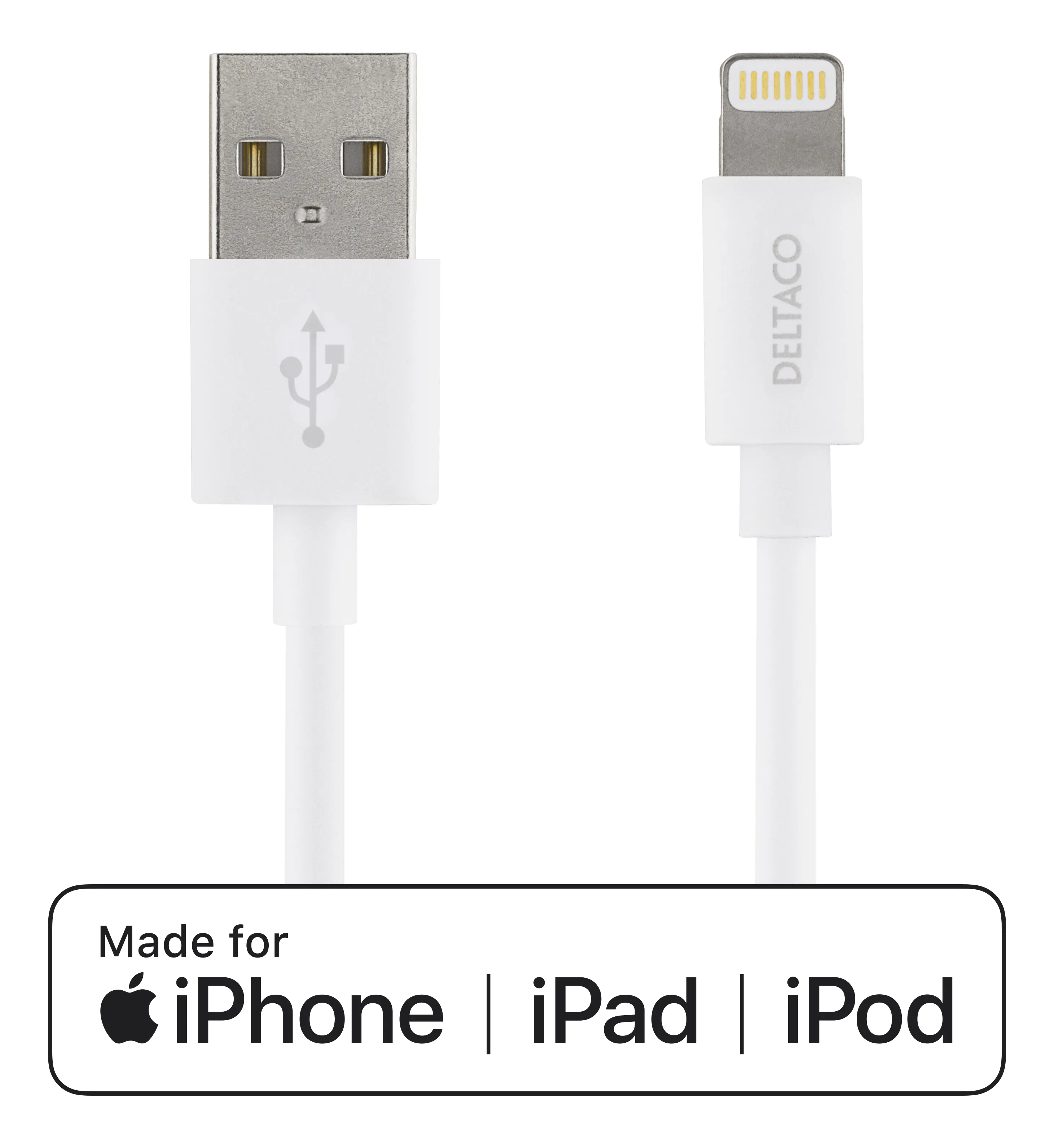Deltaco MFI USB-A - Lightning - cable, 1 m, White (10-pack)