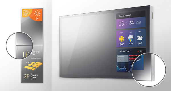 SAMSUNG ML55E 55inch Wide Mirror Display 400nits Speakers DVI HDMI DP 1.2 in/out RS232 RJ45 SSSP Gen.3 (8GB) WiFi SBB PC support