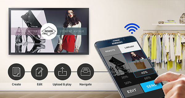 SAMSUNG ML55E 55inch Wide Mirror Display 400nits Speakers DVI HDMI DP 1.2 in/out RS232 RJ45 SSSP Gen.3 (8GB) WiFi SBB PC support