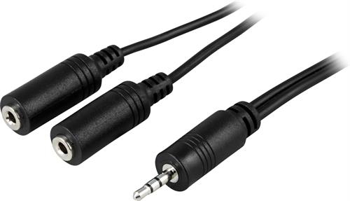 &Auml;&auml;nikaapeli, 2,5mm stereo u - 2x2,5mm stereo n, musta, 0,5m