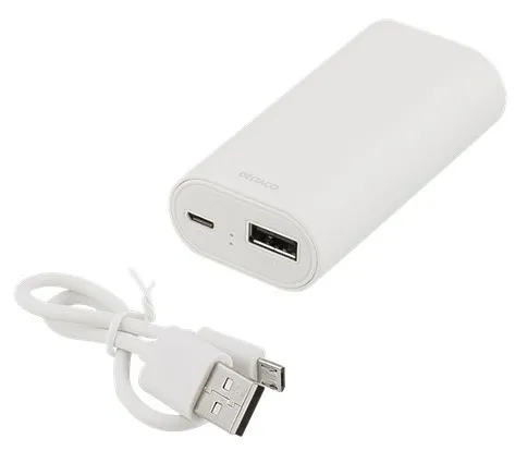 DELTACO Power bank, varavirtal&auml;hde, 4000mAh, USB 5V 1A, valkoinen