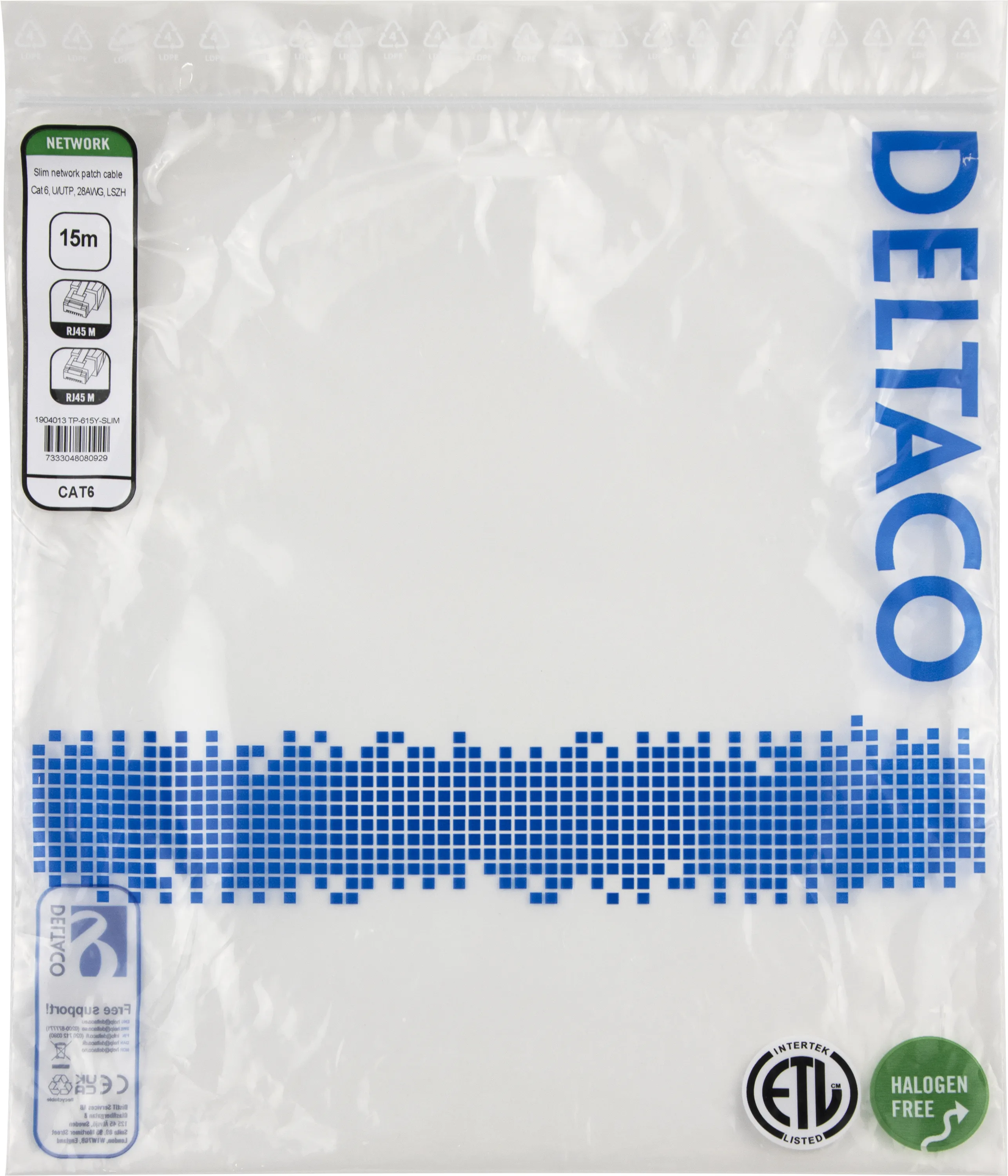 Deltaco Cat6 UTP RJ45 15m -verkkokaapeli, keltainen