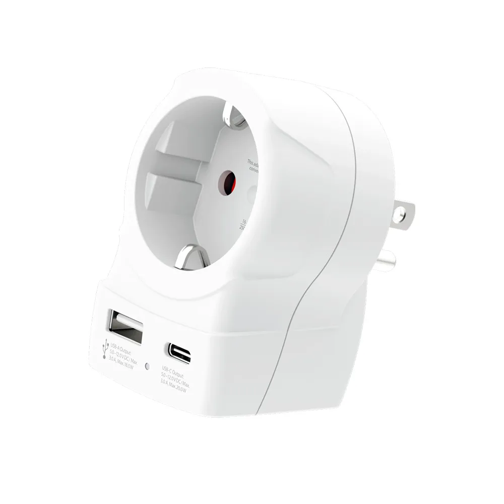 SKROSS Europe to USA USB-A & USB-C PD 20W - Reseadapter, Vit