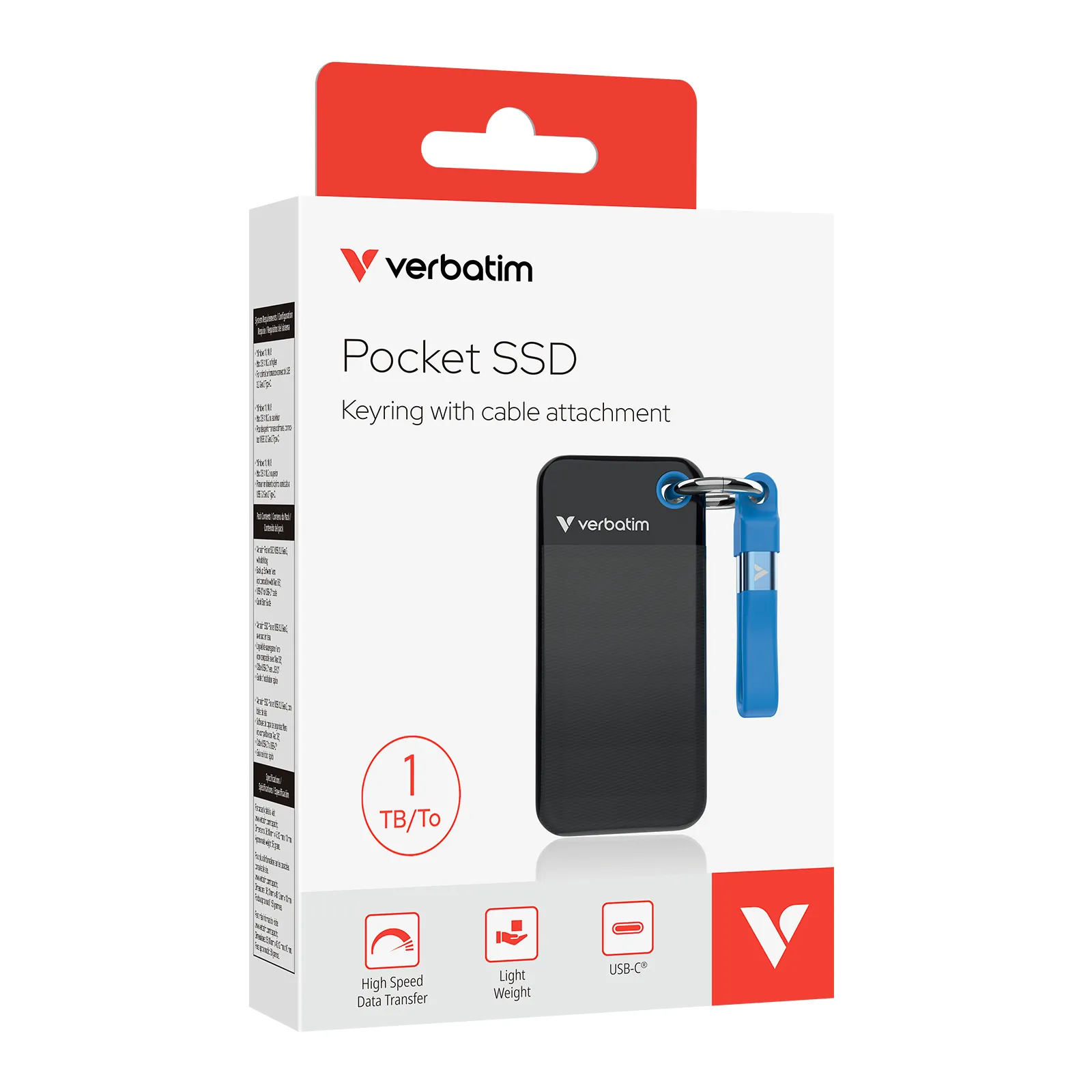 Verbatim Pocket SSD USB 3.2 Gen 2 1TB USB-C - extern SSD, Svart, Blå