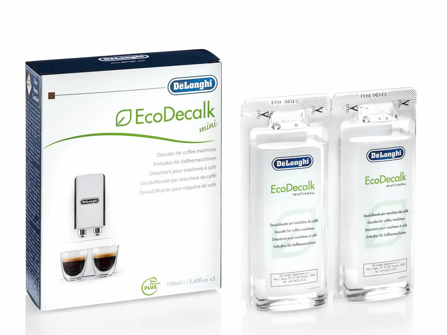 DeLonghi EcoDecalk Mini avkalkningsmedel f&ouml;r kaffemaskin, 2 x 100 ml
