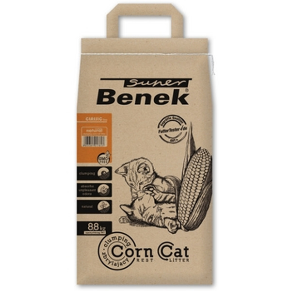 Super Benek Corn klumpbildande kattsand, biologiskt nedbrytbar, spolbar, 14 l