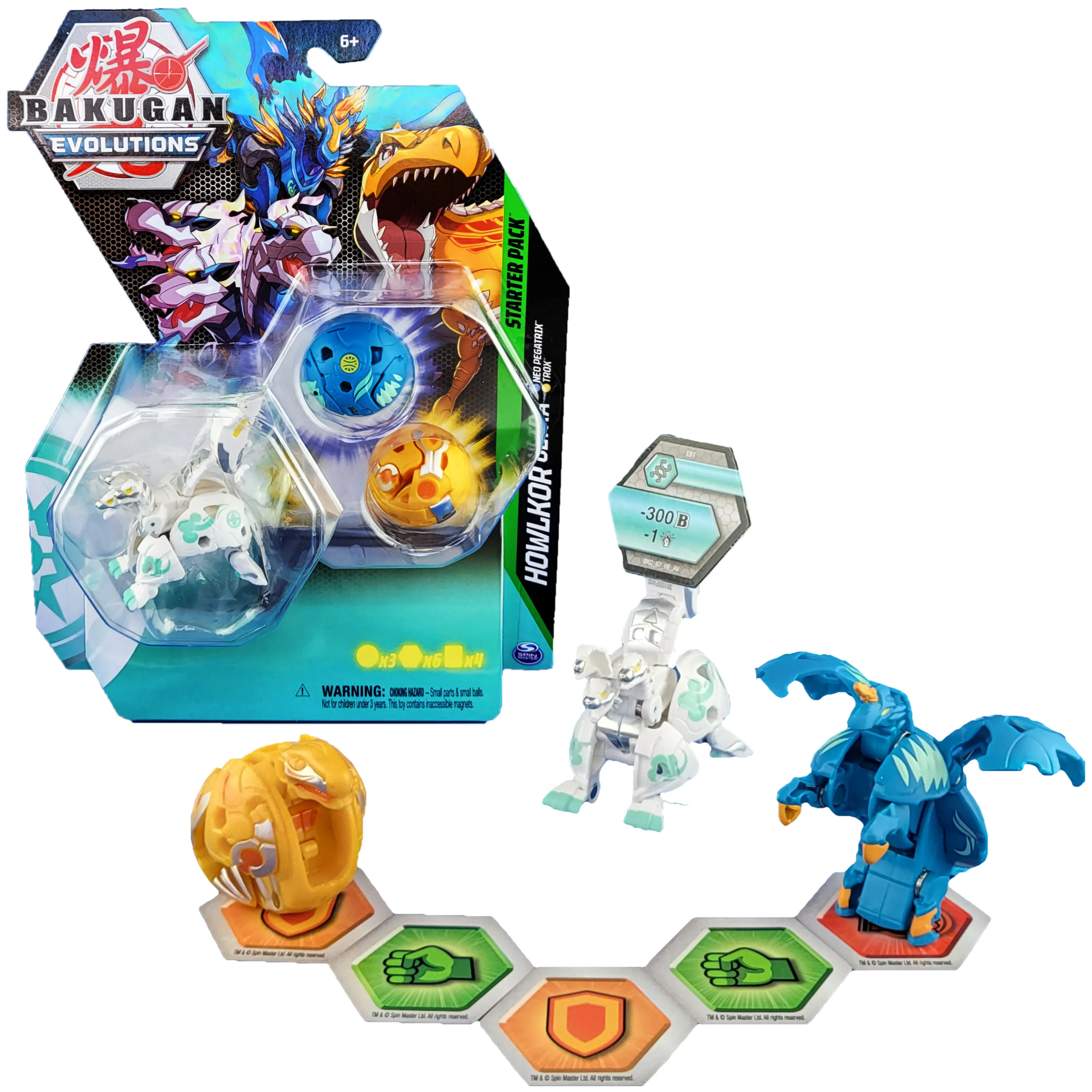 Spin Master Bakugan Evolutions Starter Pack with 3 Bakugan Skill Game (Ultra Haos Howlkor, Basic Aurelus Trox, Basic Aquos Pegatrix)