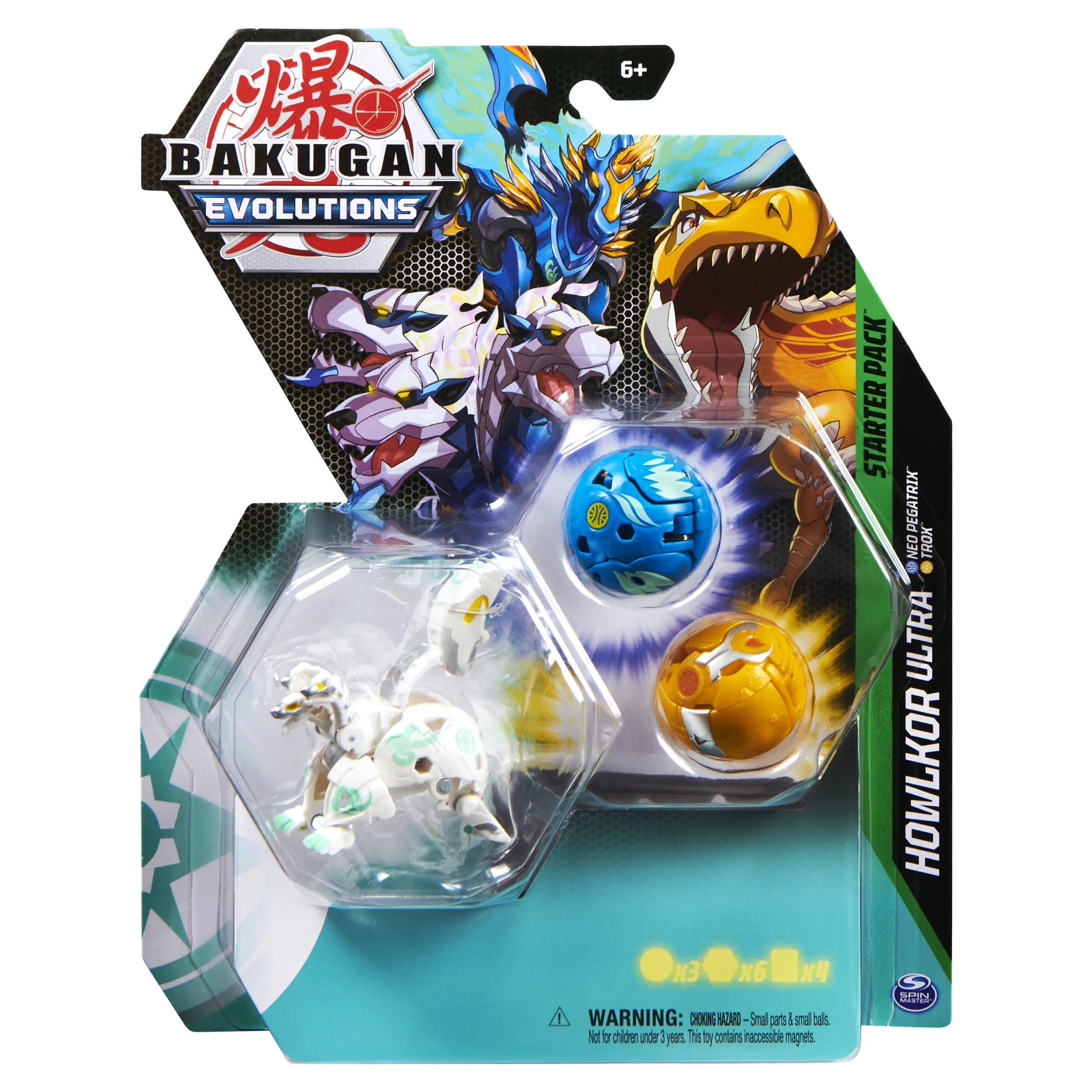 Spin Master Bakugan Evolutions Starter Pack with 3 Bakugan Skill Game (Ultra Haos Howlkor, Basic Aurelus Trox, Basic Aquos Pegatrix)