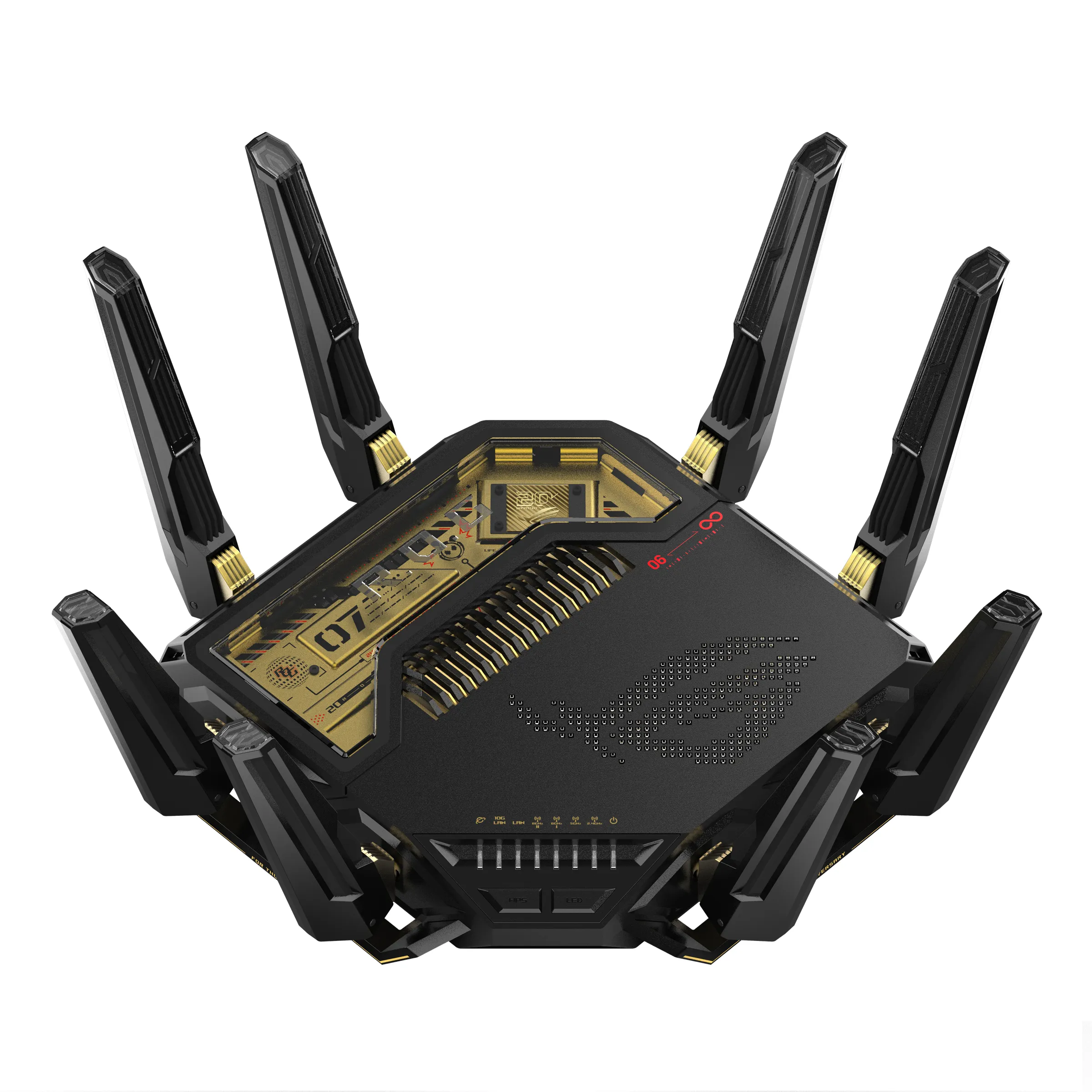 Asus ROG Rapture GT-BE98 -pelireititin, Wi-Fi 7, Quad-band, musta