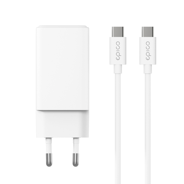 Epico UltraBoost GaN 65W Wall Charger EA65 with 1.2m USB-C Cable - white