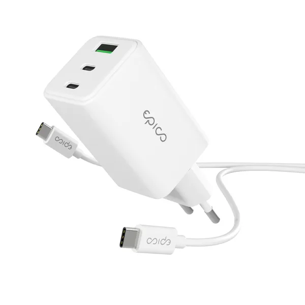 Epico UltraBoost GaN 65W Wall Charger EA65 with 1.2m USB-C Cable - white