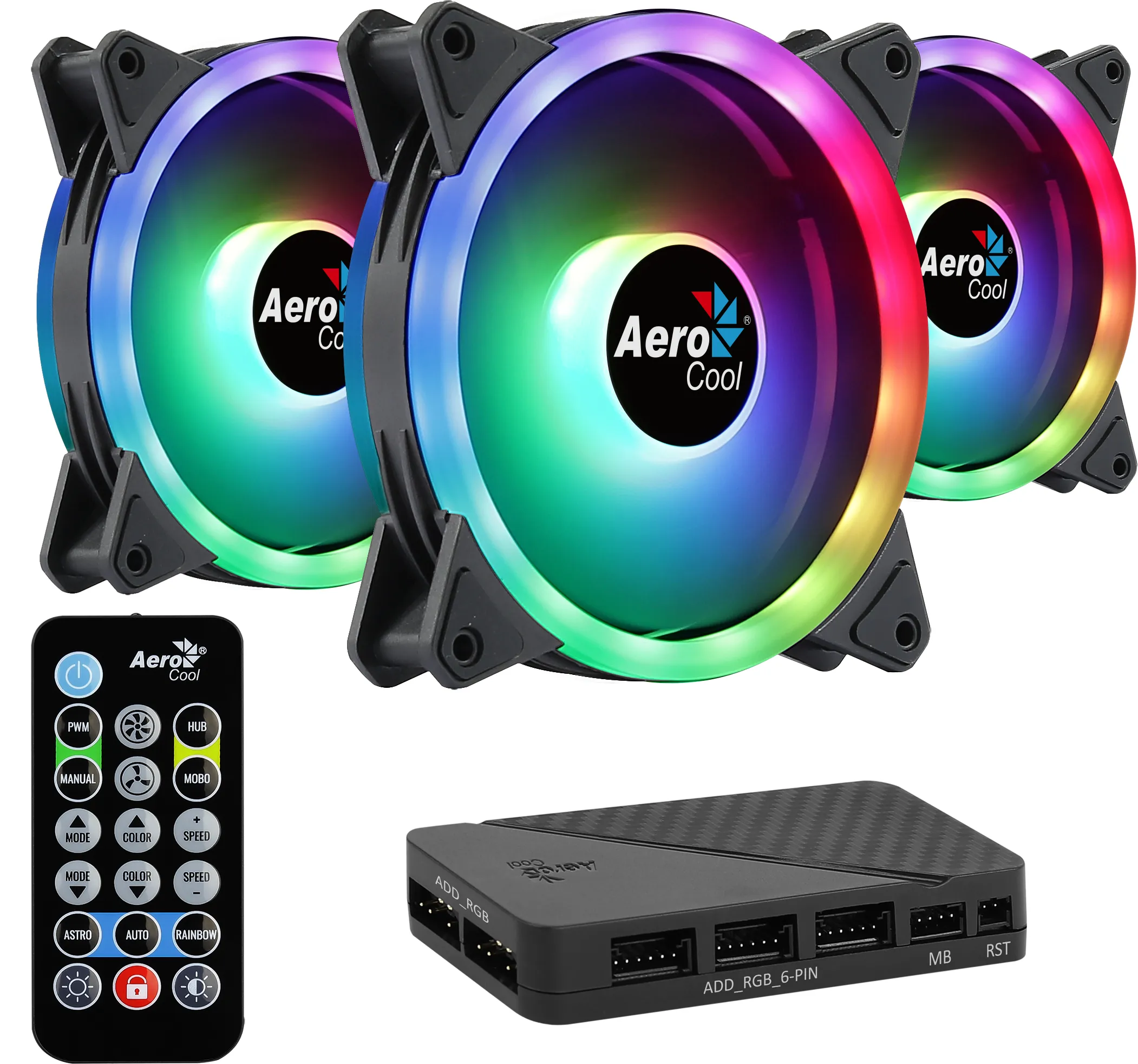 AeroCool Duo 12 Pro ARGB 120 mm chassifl&auml;ktpaket (3 fl&auml;ktar) - Svart