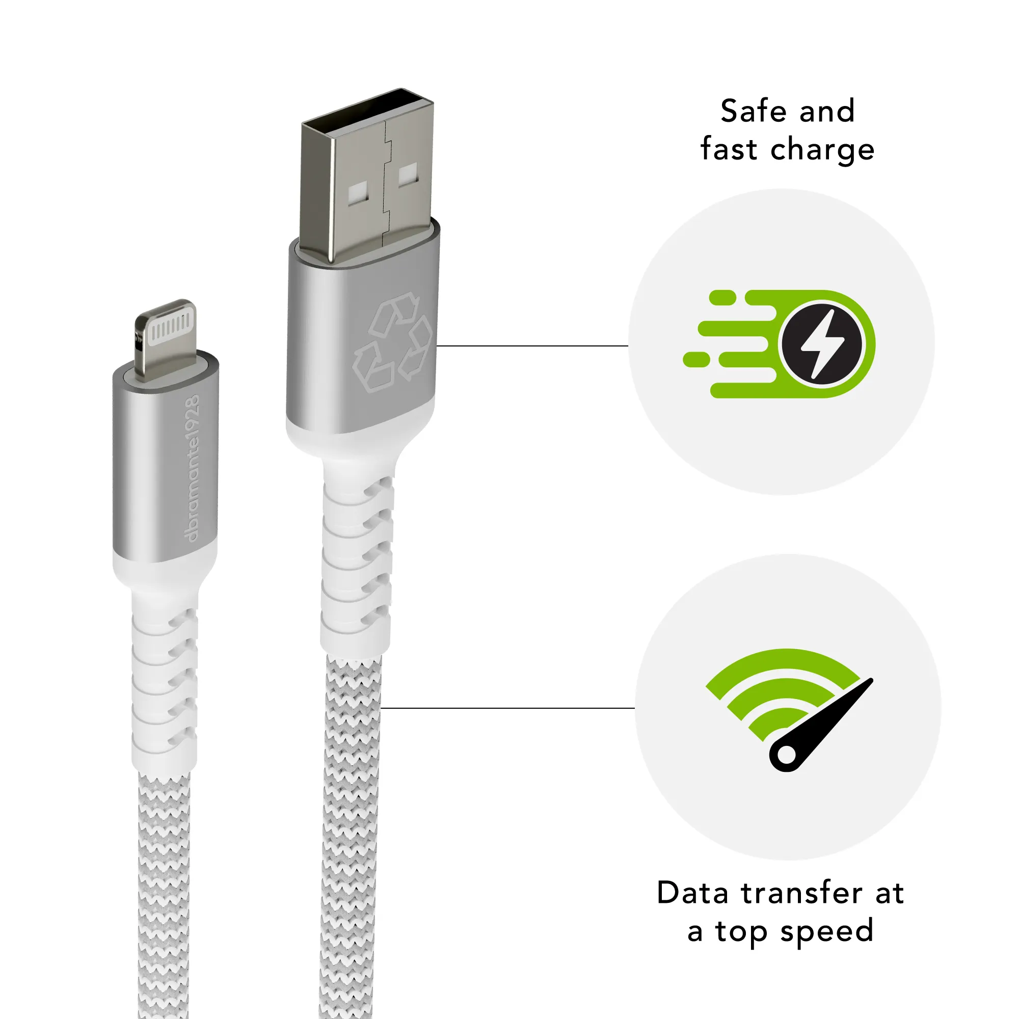 Re-charge - BRD Cable - USB-A to Lightning, White (2.5m)