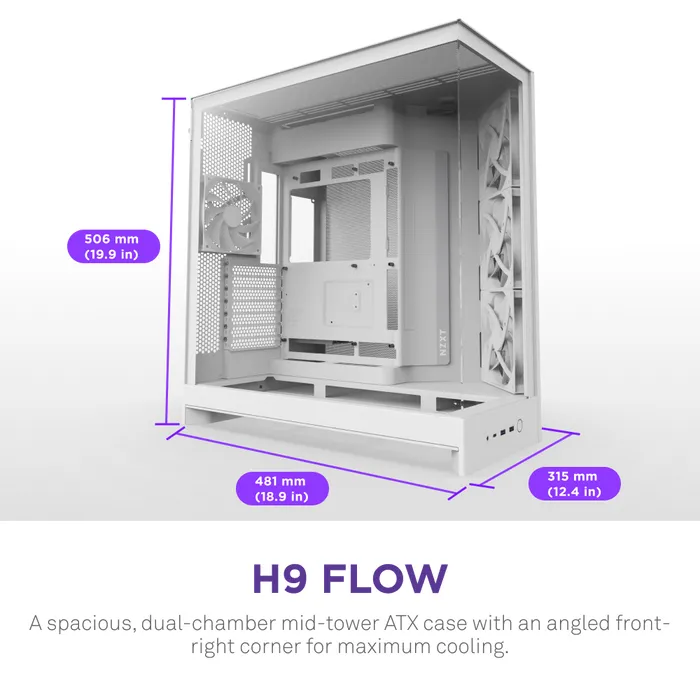 NZXT H9 Flow - Mid Tower case, window, White