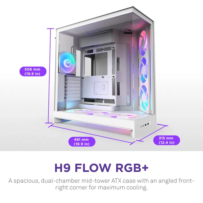 NZXT H9 Flow - miditower chassi med fönster, Vit