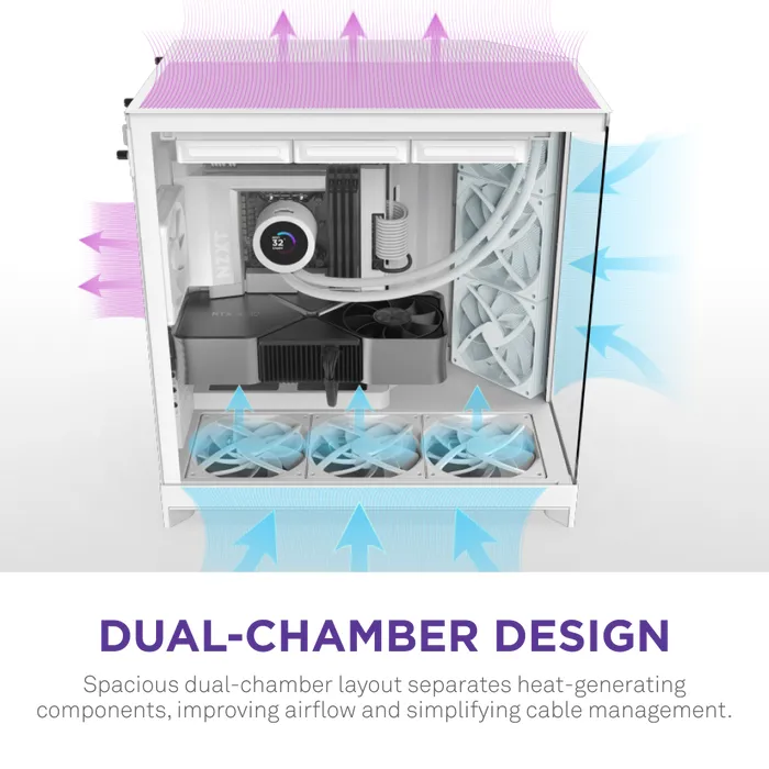 NZXT H9 Flow - miditower chassi med fönster, Vit