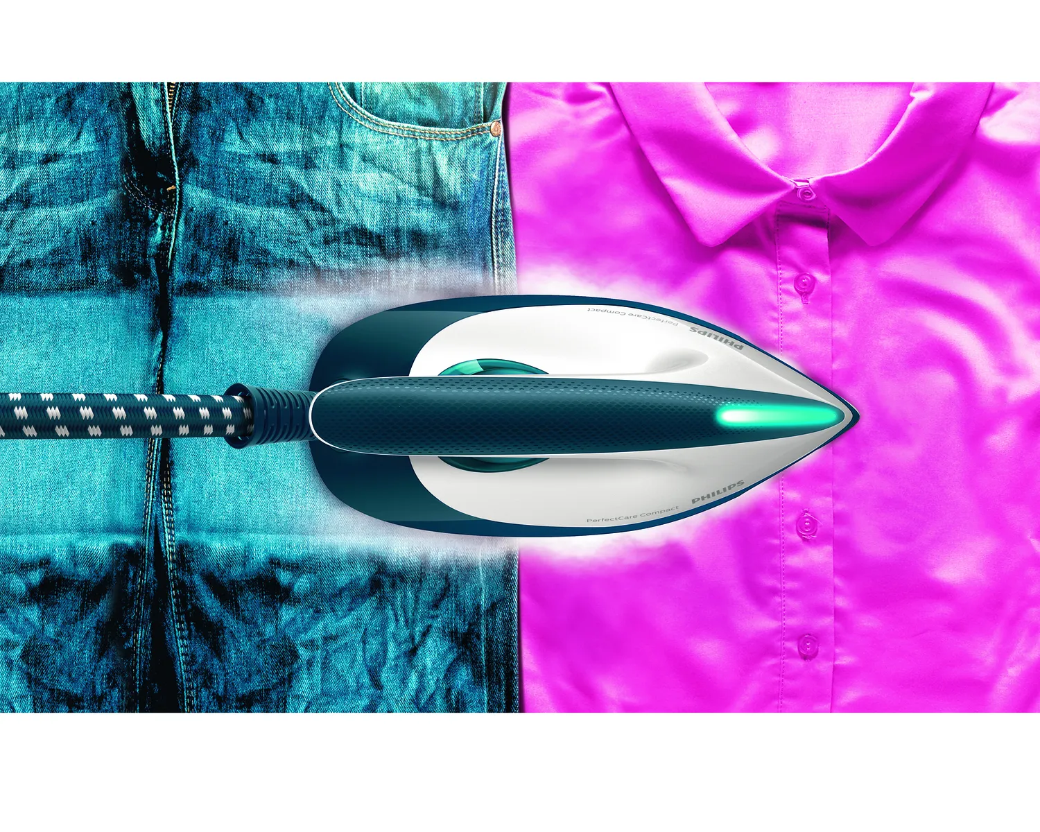 Philips PerfectCare Compact GC7844 Dampstrygejern 2400W Bl&aring; Hvid