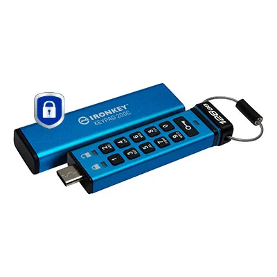 Kingston IronKey Keypad 200C USB-C 3.2 Gen 1 128GB memory stick, Blue