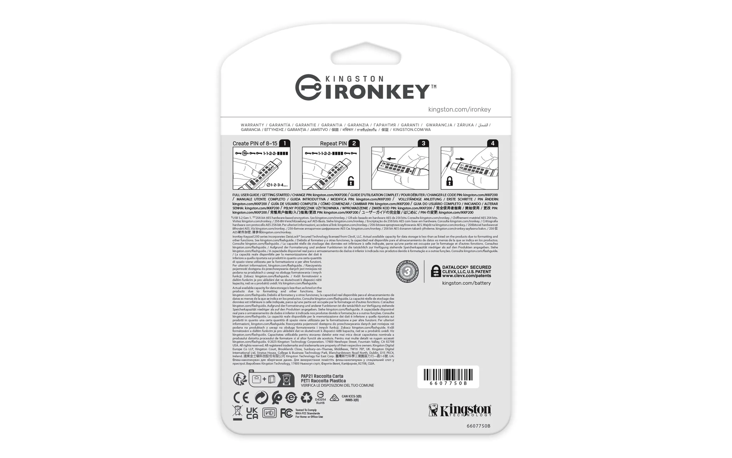 Kingston IronKey Keypad 200C, AES-256 32 Gt USB-C 3.2 Gen 1x1 -muistitikku, Sininen
