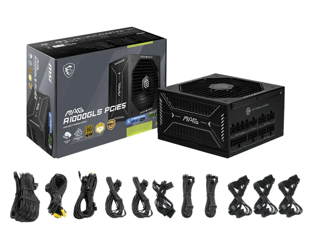 MSI MAG A1000GLS PCIE5 1000W - PSU, 80 Plus Gold