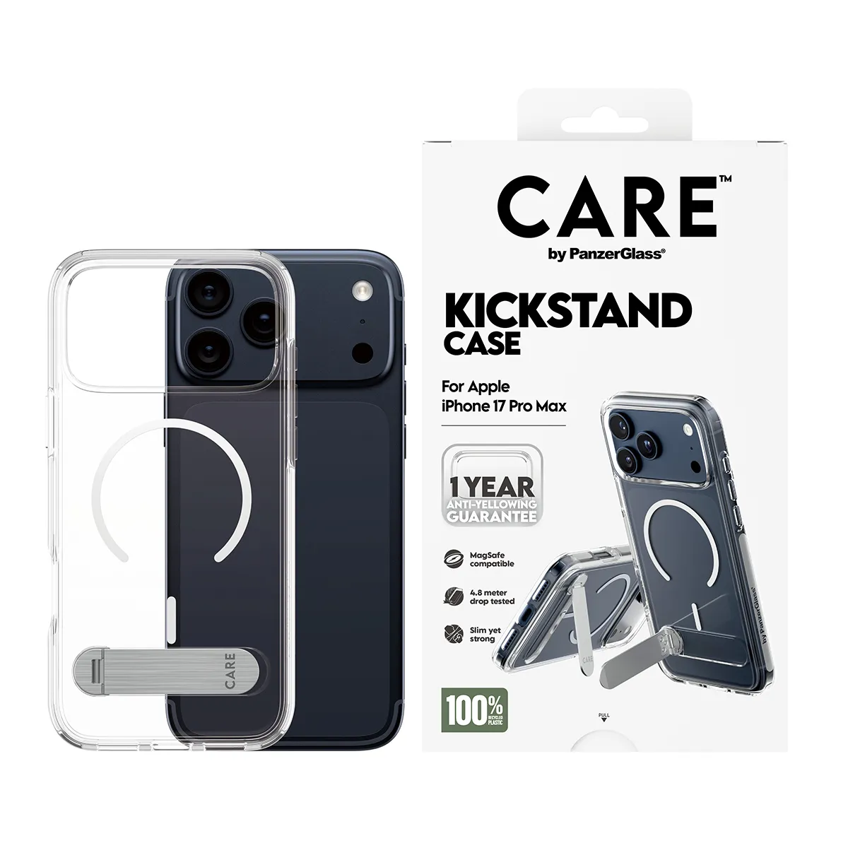 PanzerGlass CARE Kickstand MagSafe Case for iPhone 17 Pro Max, Clear