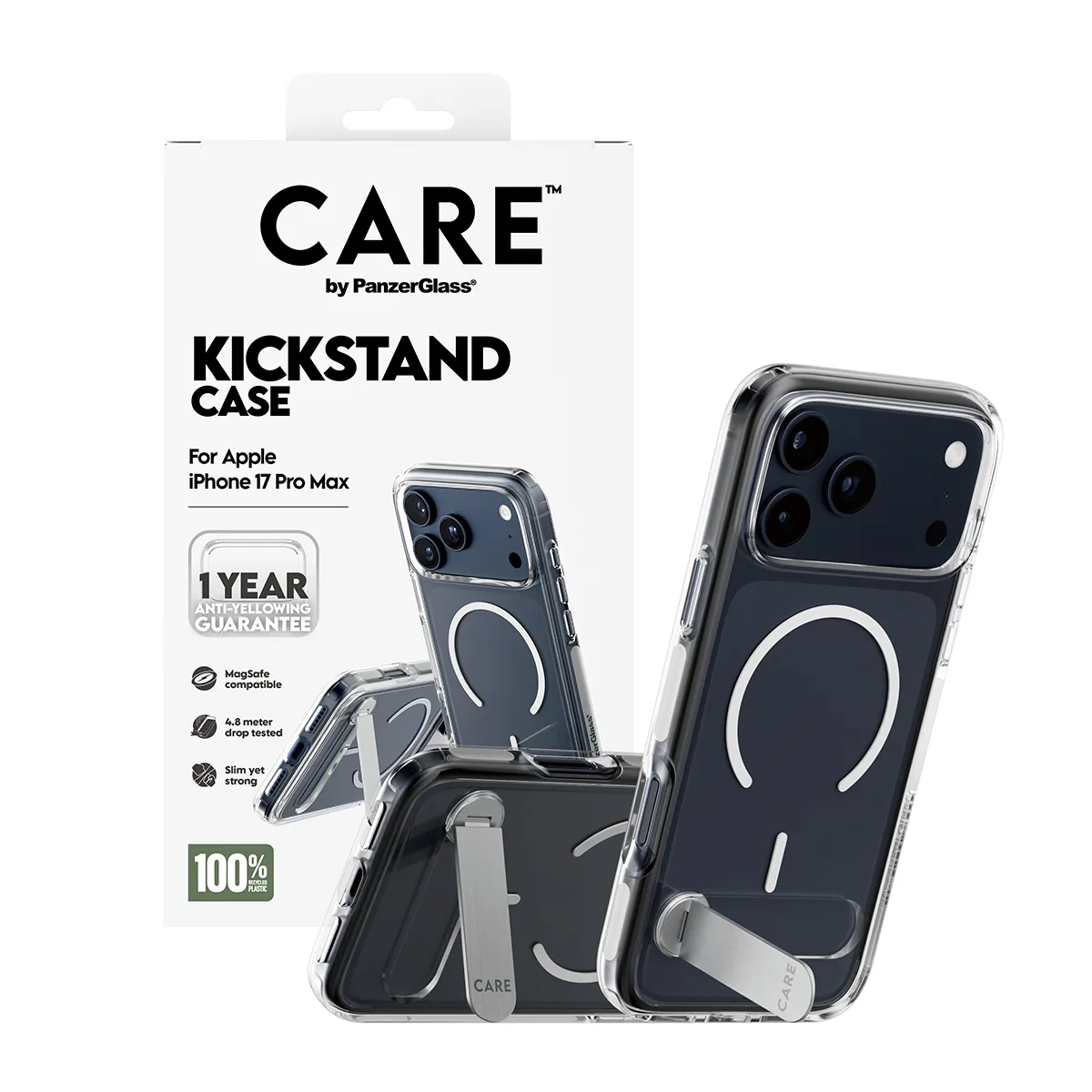 PanzerGlass CARE Kickstand MagSafe Case for iPhone 17 Pro Max, Clear