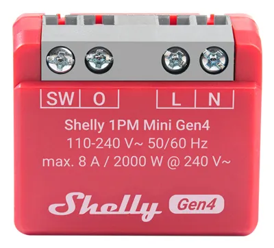 Shelly 1PM Mini Gen4 &ndash; 8 A programmerbar och energim&auml;tande Wi-Fi/Zigbee-rel&auml; f&ouml;r eluttag