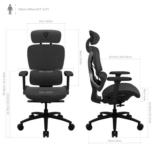 ThunderX3 XTC Mesh Loft Ergonomic - gaming chair, Dark Grey ThunderX3 XTC Mesh Loft Ergonomic - gaming chair, Dark Grey