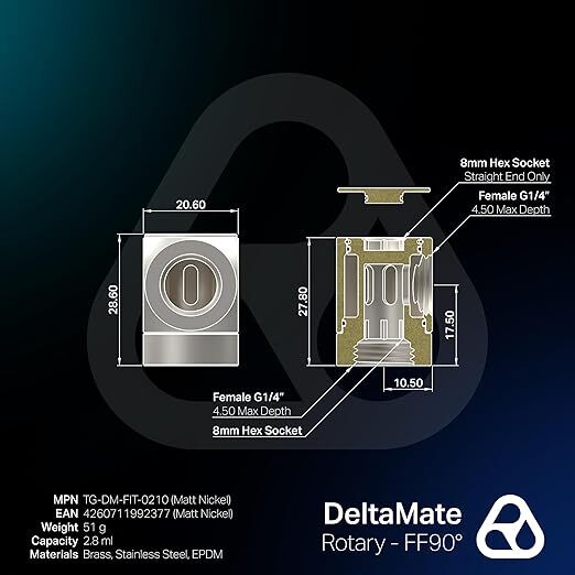 Thermal Grizzly DeltaMate Rotary FF90&deg;, 90&deg; Adapter, Matt Nickel