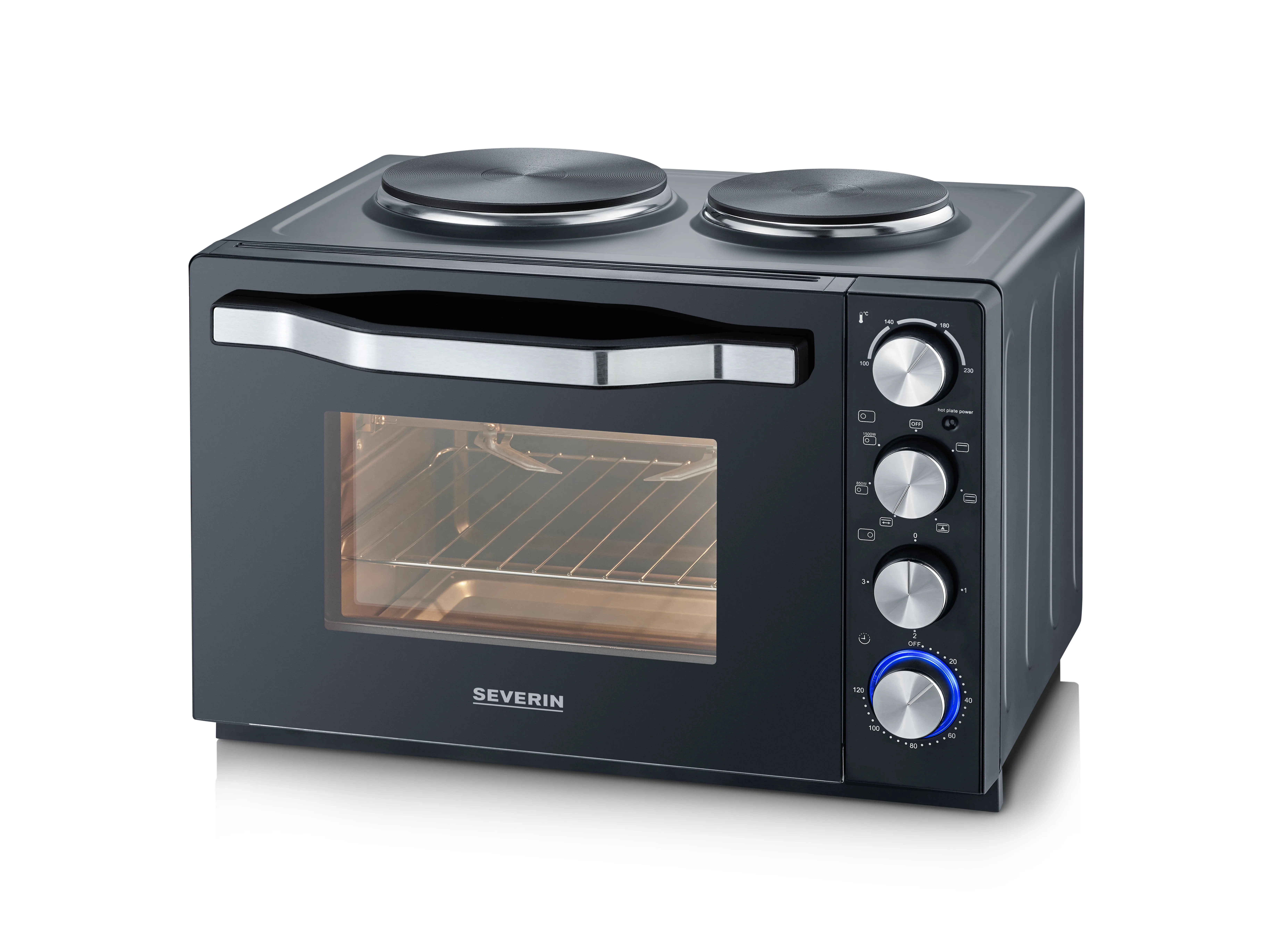 Severin TO2074 XXL Bordsugn med 2 kokplattor, Svart, 2500 Watt