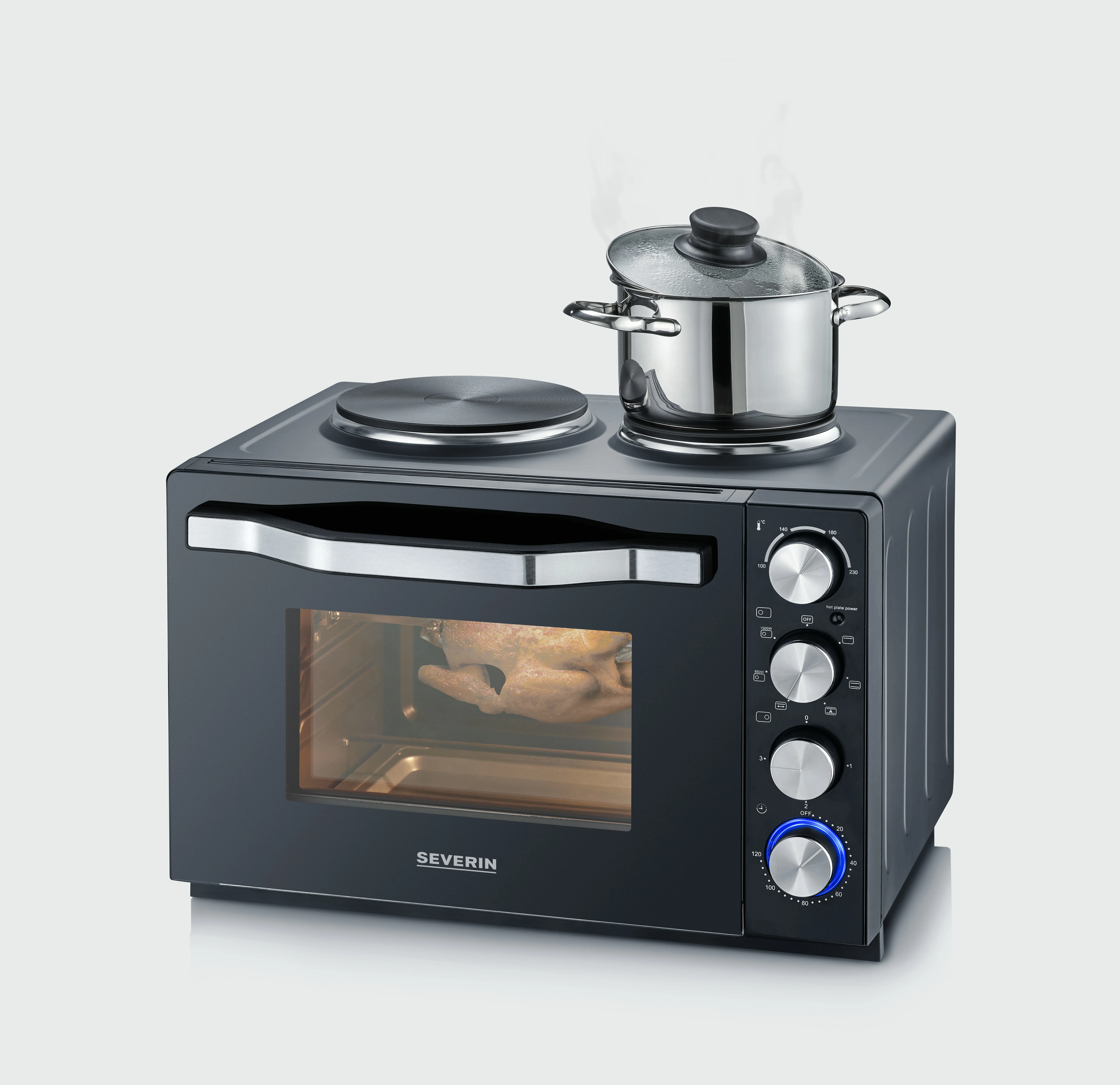 Severin TO2074 XXL Bordsugn med 2 kokplattor, Svart, 2500 Watt