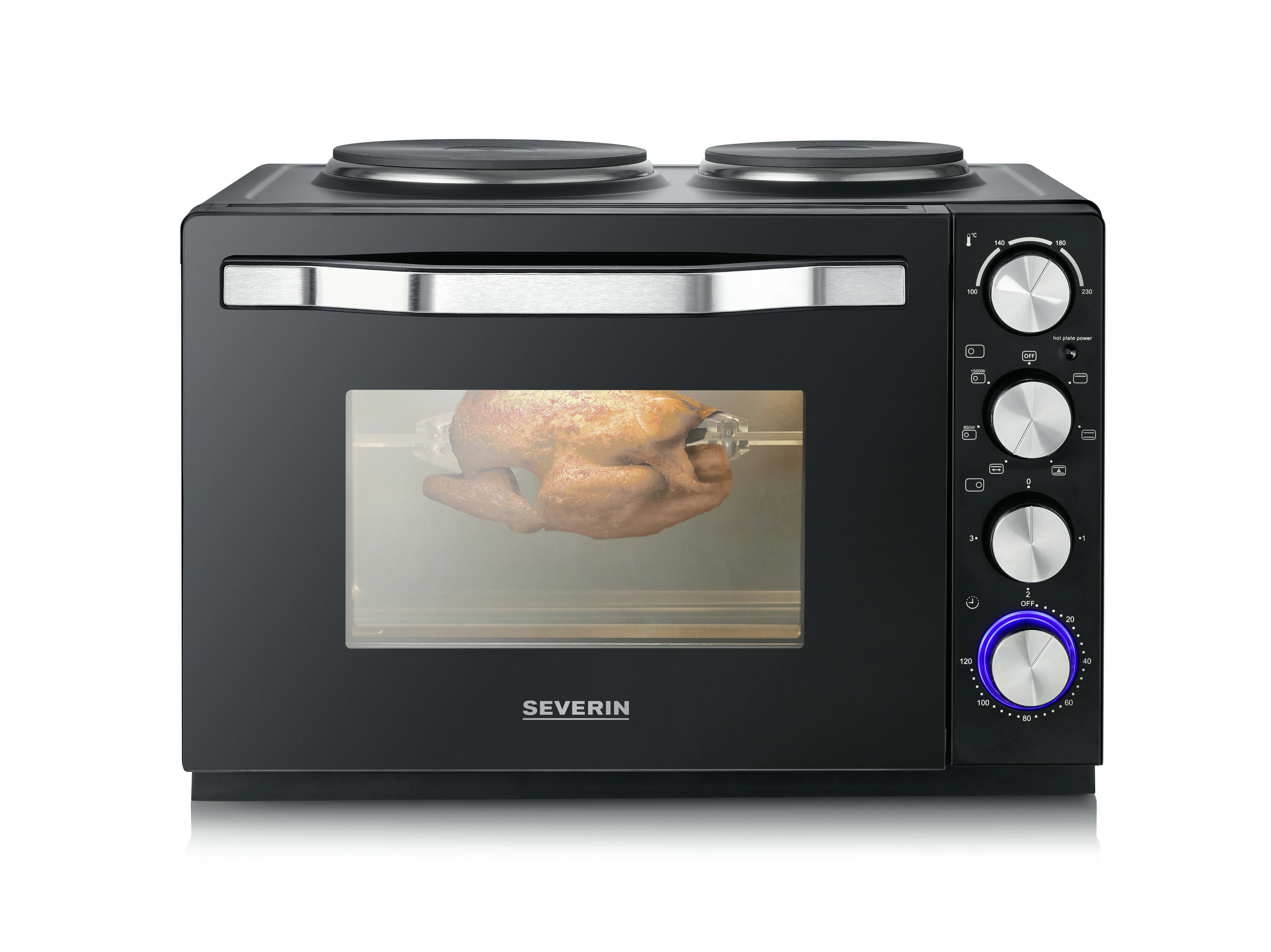 Severin TO2074 XXL Bordsugn med 2 kokplattor, Svart, 2500 Watt