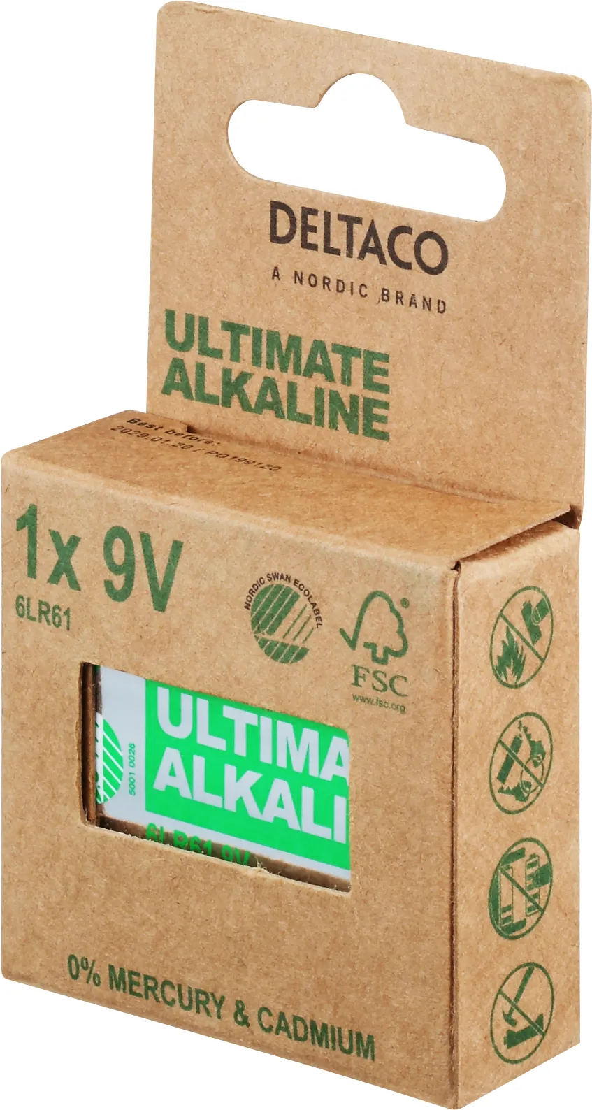 DELTACO Ultimate Alkaline -paristo, 9V, 6LR61, 1-pack