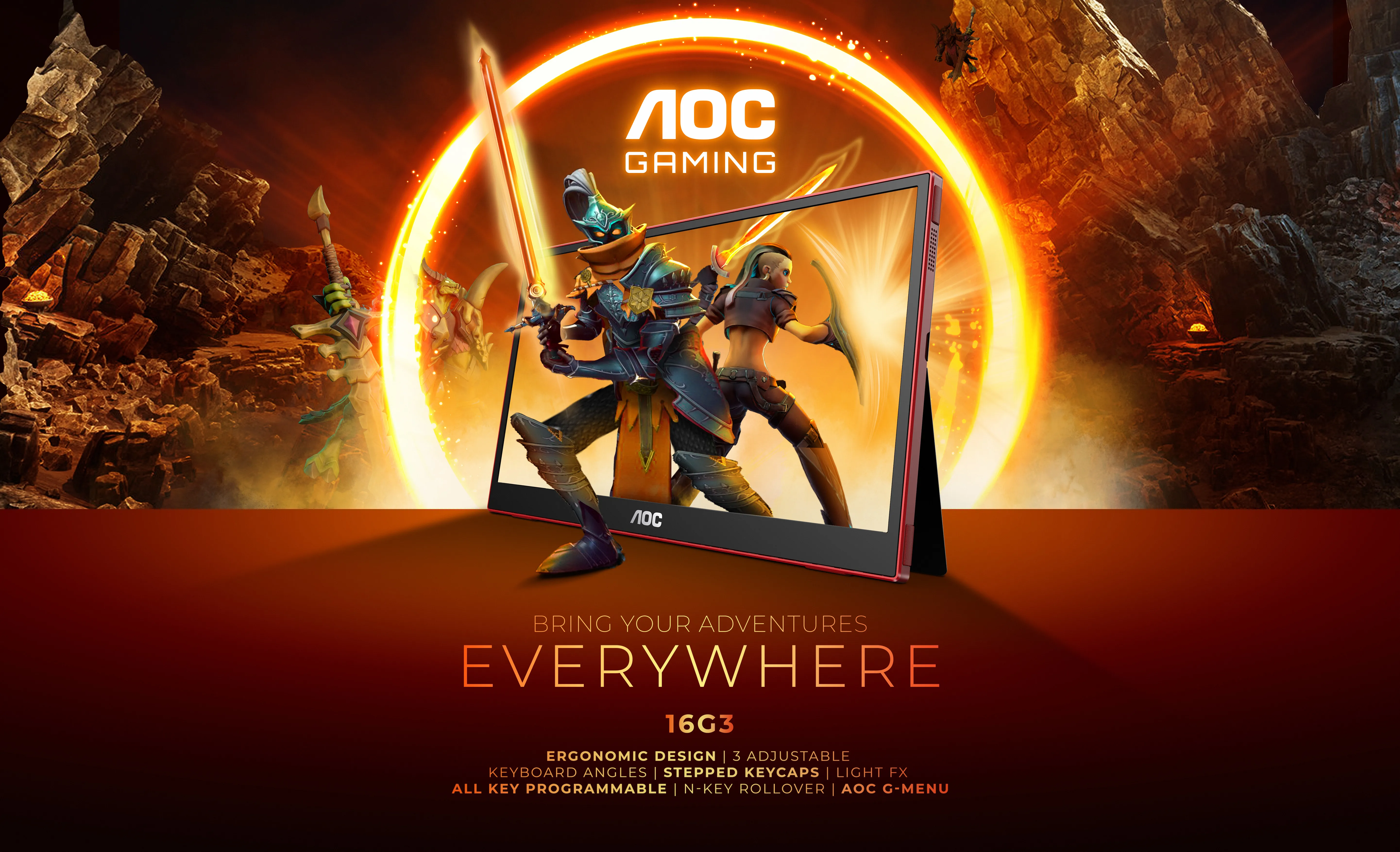AOC 16G3 15.6" Full HD, IPS -kannettava näyttö, USB-C hub