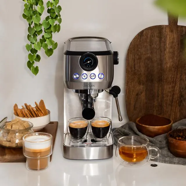 CECOTEC Power Espresso 20 Steel Pro manuell espressomaskin, rostfritt st&aring;l