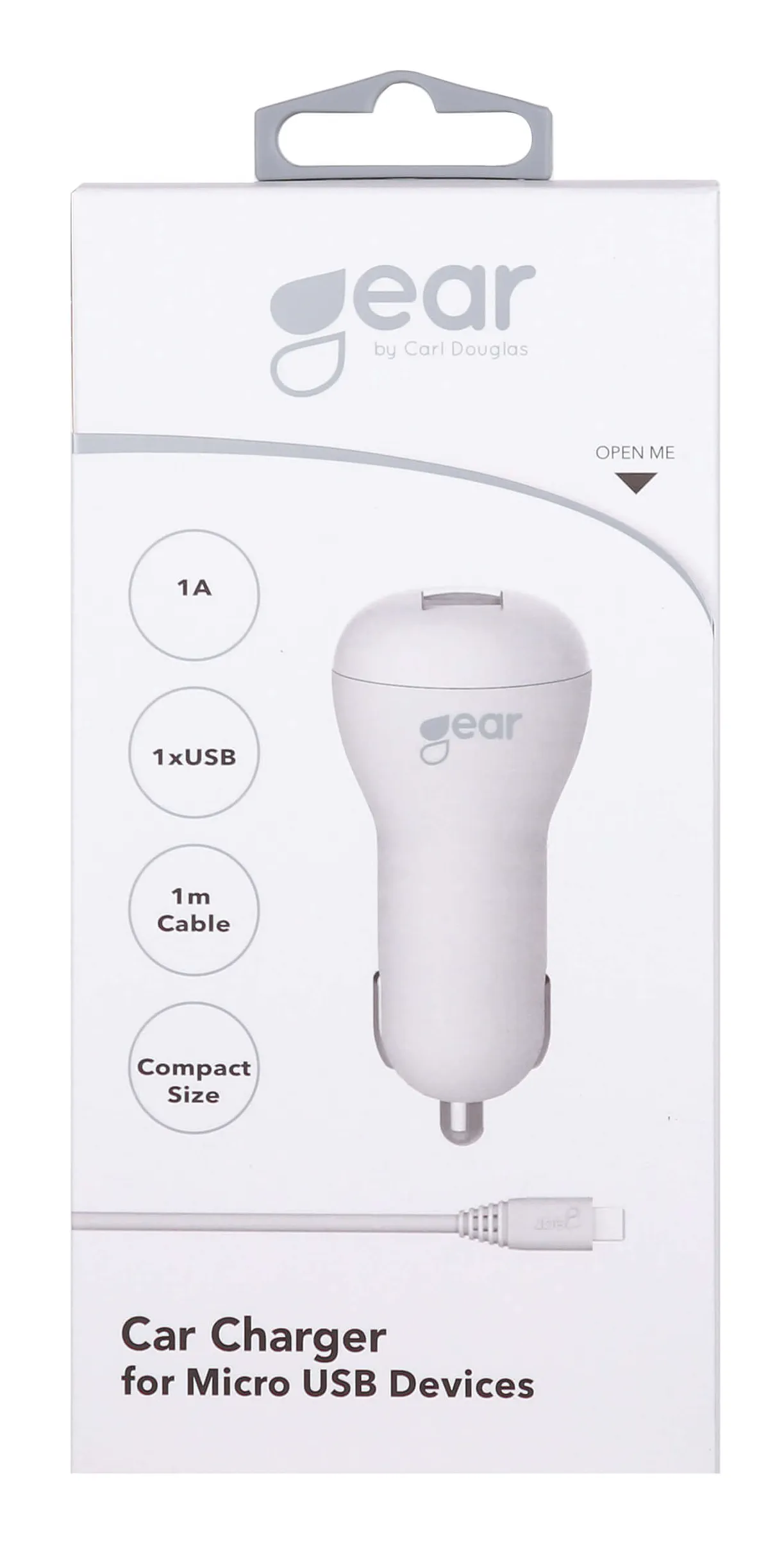 GEAR Laddare 12-24V 1xUSB 1A Vit MicroUSB Kabel Rund 1m