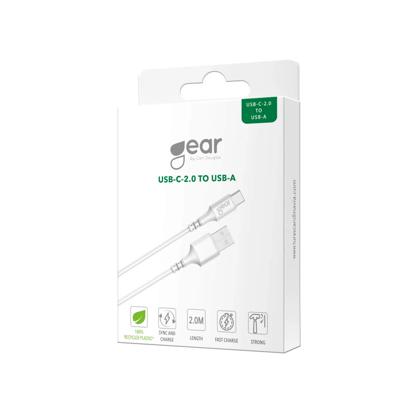 Gear USB-C 2.0 kabel, 2 m, vit
