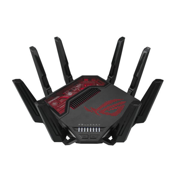 Asus ROG Rapture GT-BE19000 -pelireititin, Wi-Fi 7, BE19000, Tri-band, musta, punainen