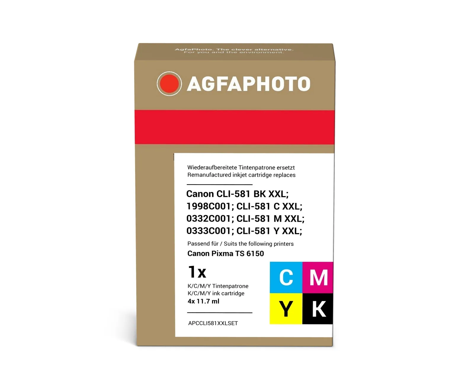 AGFAPHOTO APCCLI581XXLSET XXL -mustekasettipakkaus, 11.7 ml, syaani/magenta/valokuvamusta/keltainen, 4 kpl