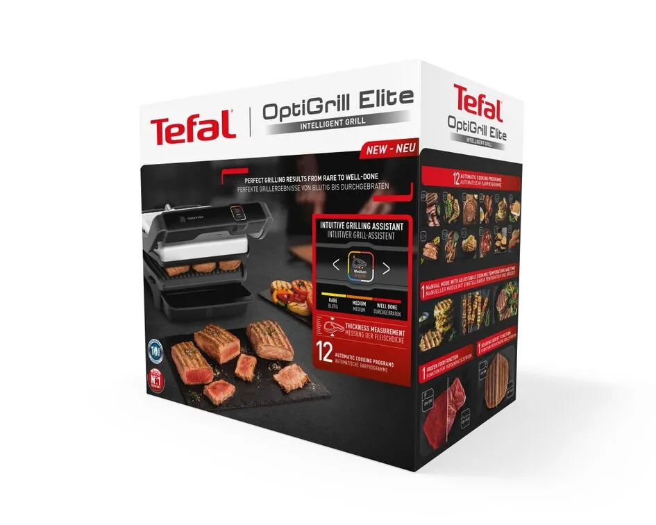 Tefal OptiGrill Elite GC750D -p&ouml;yt&auml;grilli, 2000 W, musta/ruostumaton ter&auml;s
