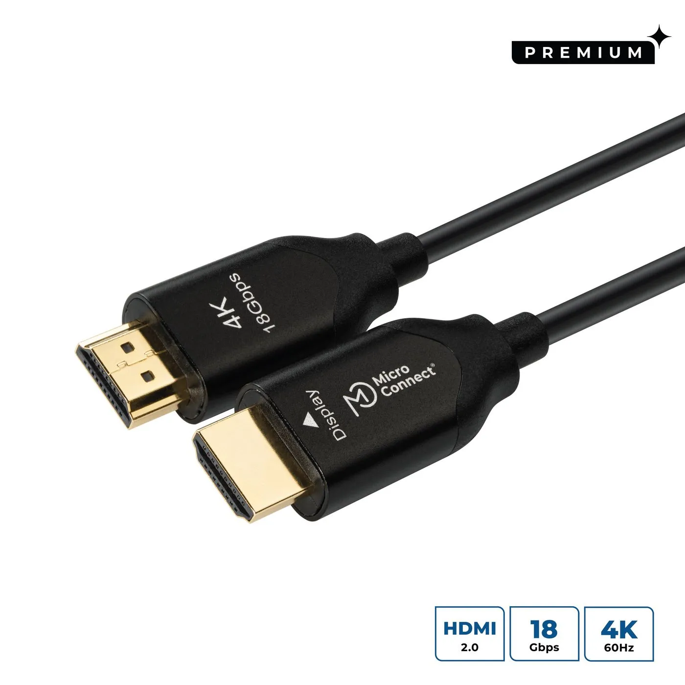 MicroConnect Active Optical HDMI 2.0 -kaapeli, jossa Ethernet, 10 m, musta
